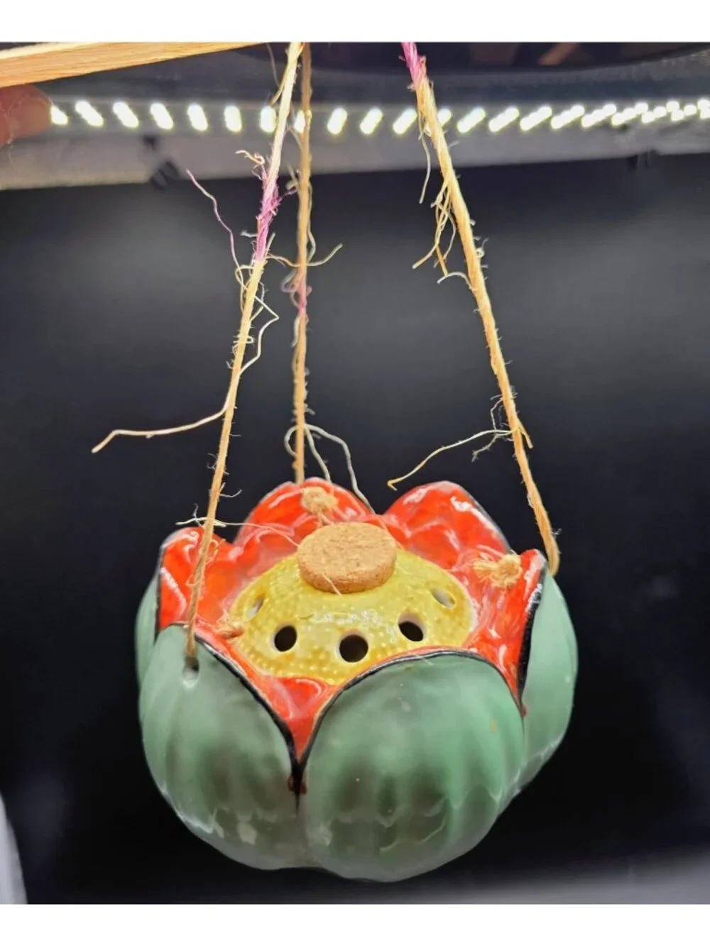 Vintage Lusterware Hanging Floral Frog Planter Pot Made In Japan Boho MCM